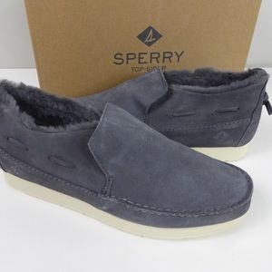 Sperry Moc-Sider Water Resistant Suede Leather Slip Ons w Faux Fur & Fleece NIB